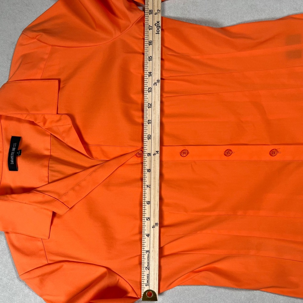 Lafayette 148 NY Button Up Shirt Womens Sz 4 Orange Pintuck 3/4 Sleeve Stretch - Picture 7 of 8